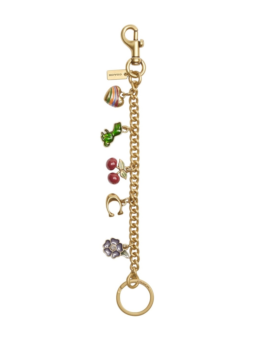 Coach Motif Gold Keychain Bag Charms with Gold Chain - New